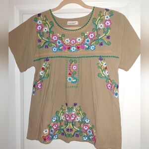 YZXDORWJ Embroidered Mexican Blouse, Size Large